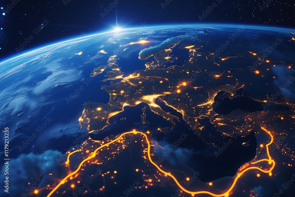 Aufkleber interconnected global communication technology and telecommunication concept, showcasing intricate w