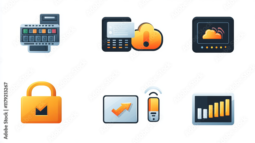 Poster database, network server and cloud storage icon. data storage and backup center, server service thin