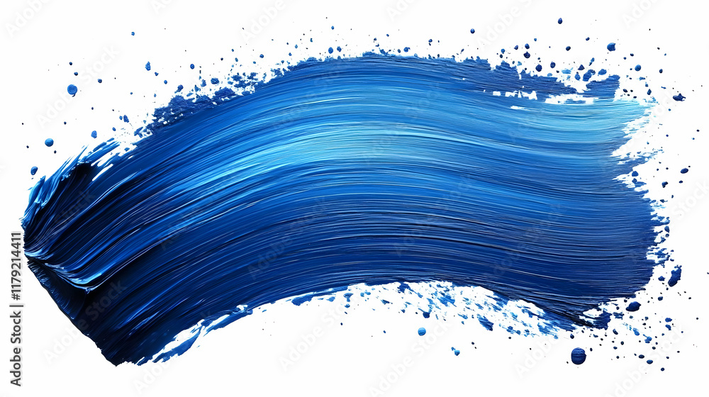 Aufkleber Dynamic Blue Brushstroke Splashes Vibrantly Across a Clean White Canvas, Creating an Abstract Expression.