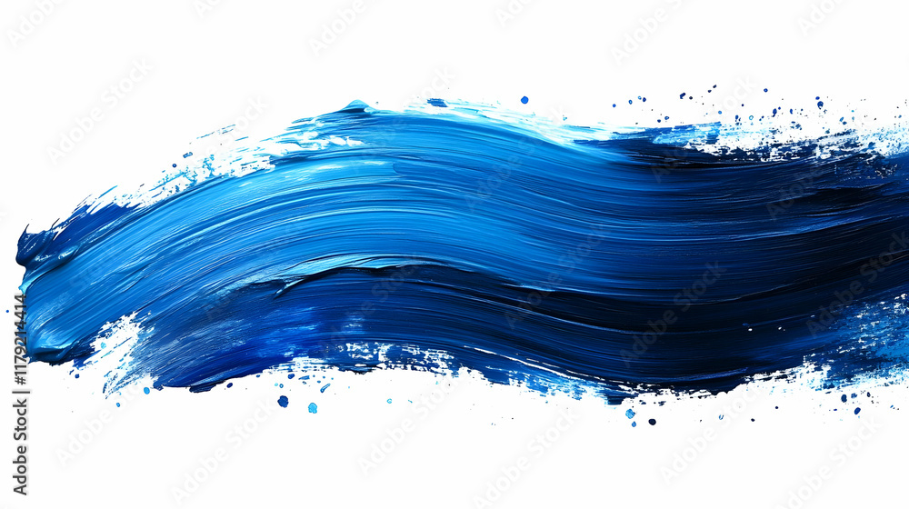 Poster blue paint stroke creates dynamic visual flow across white canvas