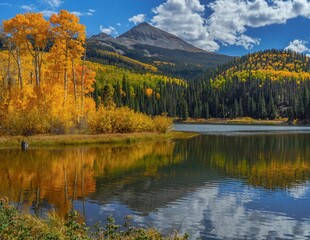 Scenic autumn landscape with vibrant yellow aspens.