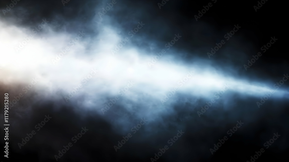 Poster abstract background with light beam shining through clouds in night sky.