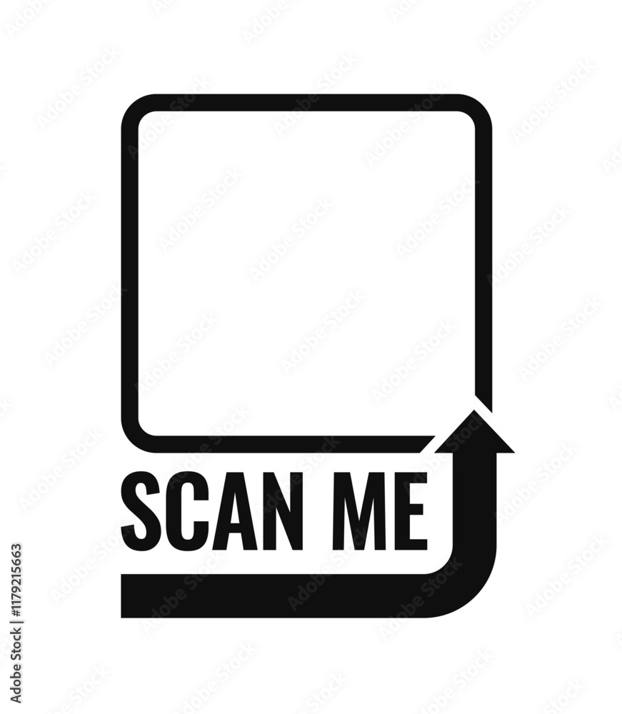 Aufkleber black qr code placeholder with bold scan me text and upward arrow, minimal design on a white backgro