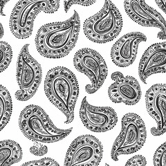 Mughal seamless pattern design persian influence islamic art elegant muraqqa motifs black and white colors decorative textiles