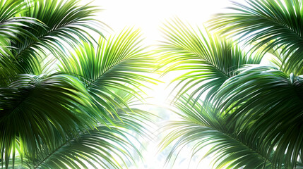 Fototapeta premium Lush Green Palm Leaves Frame a Bright White Background, Creating a Tropical and Vibrant Scene.