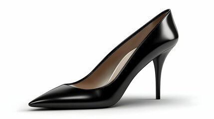Elegant Black High Heel Shoe Stands Gracefully on a White Background, Perfect for Fashion or Retail.
