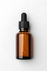 Fototapeta premium Amber glass dropper bottle with black cap mock up isolated on white background