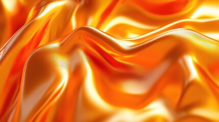 Obraz premium Abstract Golden Fabric Texture: Luxurious Waves of Shimmering Orange