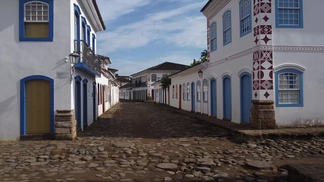 Beautiful architecture of old houses of Paraty, Brazil. Aerial