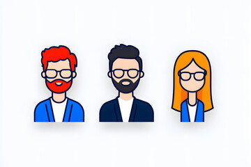 Fototapeta premium Icons for profile pictures bundle, different male and female characters user avatars in cartoon black vector line art on white background