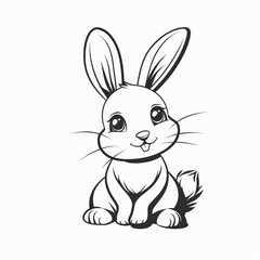 Fototapeta premium Cute Rabbit Vector Logo in Black and White Outline Design