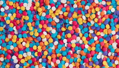 Colorful Scatter of Small Round Confetti Pieces in Various Vibrant Shades and Textures