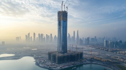Fototapeta premium Skyscraper under construction, city skyline.