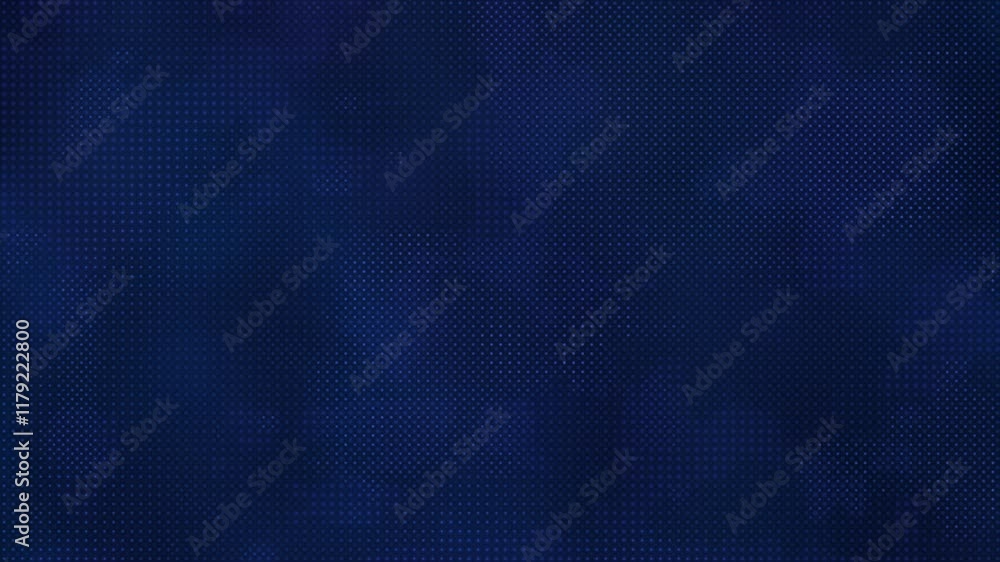 Poster dynamic blue halftone grid on a dark background, featuring fluid motion and animated pixelated dots 