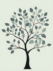 Fototapeta premium A clean outline of a tree with rounded leaves on a pale mint background.