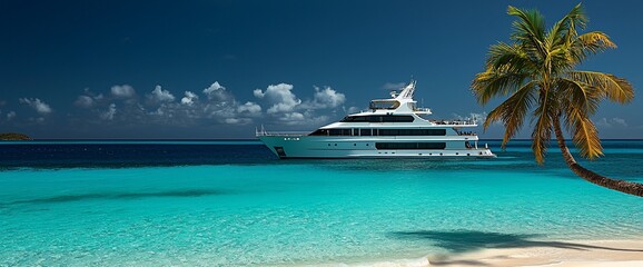 Fototapeta premium Luxury yacht anchored near a tropical beach.