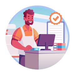 A flat style illustration of a cashier man 

