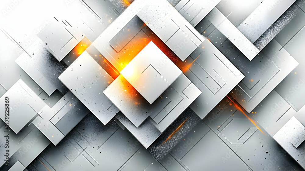 Aufkleber abstract 3d geometric shapes with orange glow creates modern and stylish background for technology o
