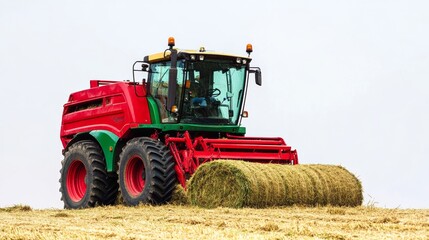 Fototapeta premium Compact hay baler, ready for action, isolated on a white backdrop