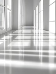 Obraz premium A clean white surface with soft light streaks casting faint shadows.