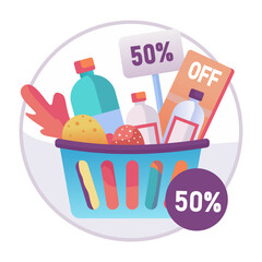 A flat illustration of grocery discount 

