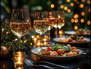 Gourmet corporate dinner with sparkling decor and fine wine  rewarding team for hitting performance targets