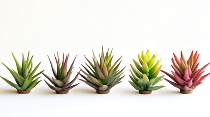 Fototapeta premium Vibrant succulent collection against white background.