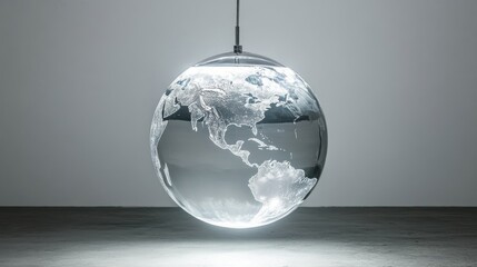 Glass globe with etched world map, hanging. (1)