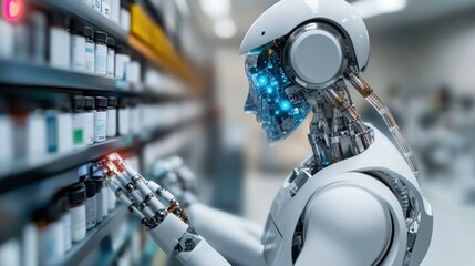 Fototapeta premium Robot dispensing medication in a pharmacy.