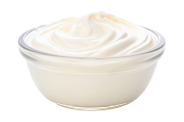 Bowl of fresh greek yogurt or sour cream isolate on transparent background.