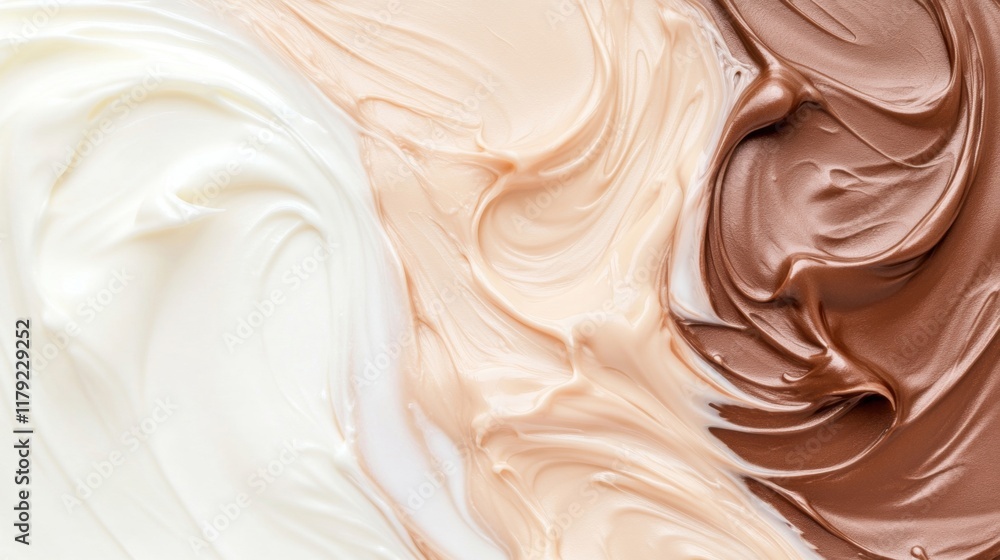 Poster swirling patterns of chocolate and vanilla blend together, showcasing smooth textures in an enticing