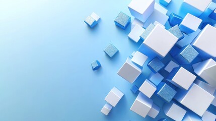 Fototapeta premium Abstract blue and white cube cluster on light blue background.