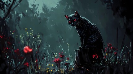 Fototapeta premium Wild cat in natural habitat, scenic background for wildlife illustration.