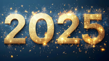 Golden 2025 Numbers with Sparkler Light Effects Create a Festive New Year Celebration