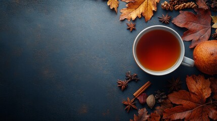 Autumnal Tea Cozy Arrangement With Spices And Leaves