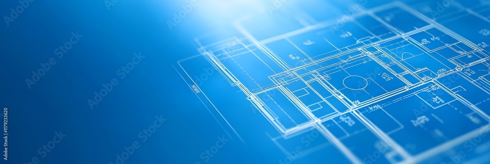 Poster abstract blueprints on a blueprint background indicate planning and highlight construction.