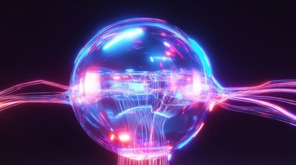 Obraz premium Vibrant Energy Orb: Close-Up 3D Render of a Futuristic, Glowing Sphere. AI Generated