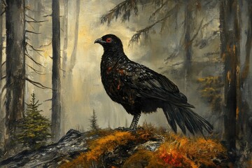 Fototapeta premium WESTERN CAPERCAILLIE MALE IN TAIGA FOREST 