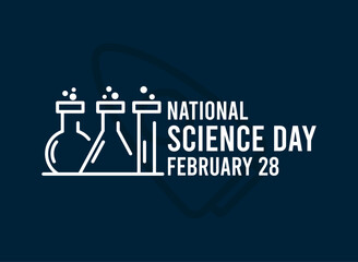 National Science Day. February 28. White and blue colors. Line design. Poster, banner, card, background.