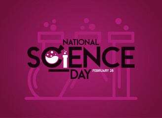 National Science Day. February 28. Gradient purple background. Poster, banner, card, background.