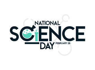 National Science Day text design on white background. February 28. Poster, banner, card, background.