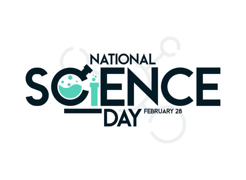 National Science Day text design on white background. February 28. Poster, banner, card, background.