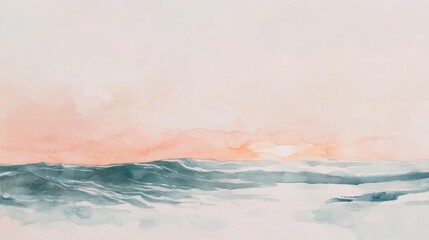 Watercolor painting of a serene ocean sunset.