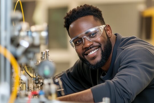Focused engineer working on innovative technology project. Black History Month
