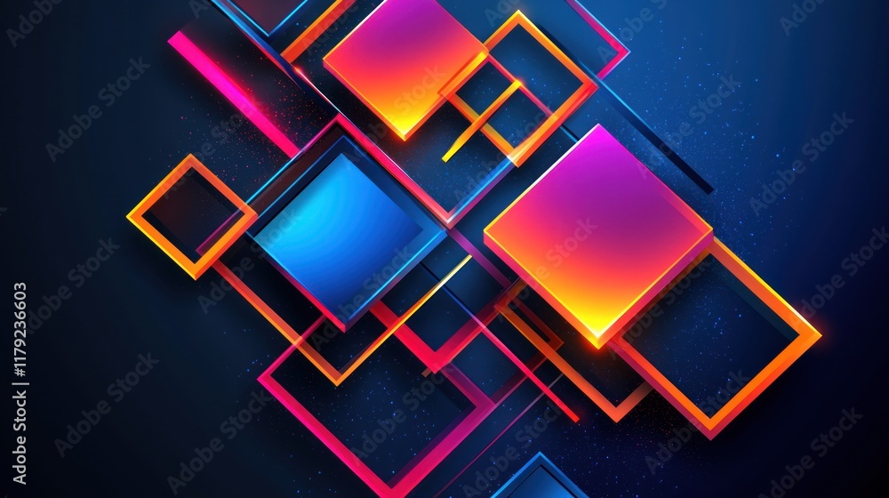Poster abstract vibrant color squares and lines design.