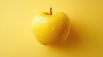 A vibrant yellow apple with water droplets, a symbol of freshness and health.  Perfect for minimalist food photography, healthy eating blogs, and fresh produce websites.