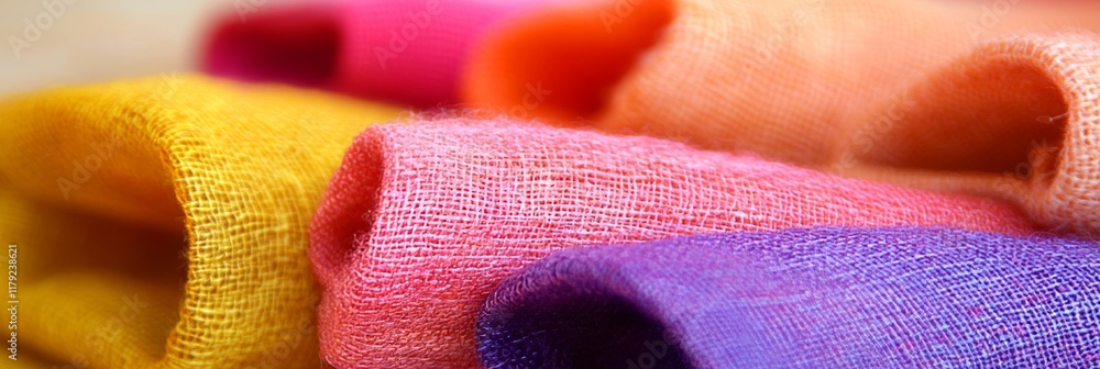 Poster vibrant textile background close-up of colorful fabrics in soft focus with abstract textures