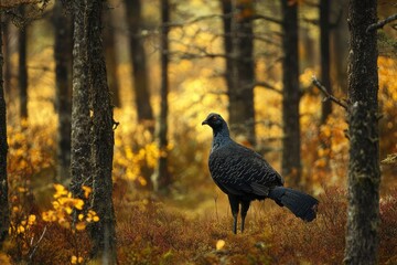 WESTERN CAPERCAILLIE MALE IN TAIGA FOREST 