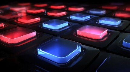 Fototapeta premium Abstract glowing red and blue square buttons.