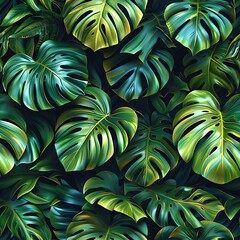 Lush Green Tropical Monstera Leaves Background